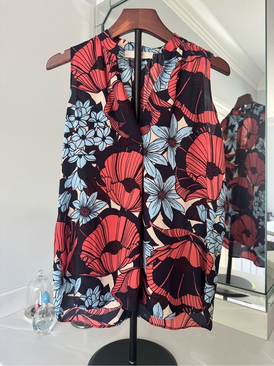 LOFT Tops - LOFT Black Floral Sleeveless Blouse with Red and Light Blue Flowers